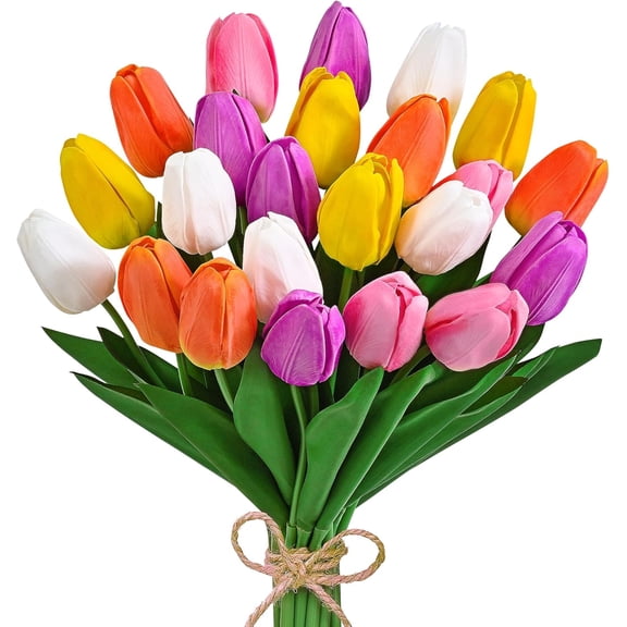 12 Pack Mixed Color Tulips Artificial Flowers, Real Touch Latex Faux Tulips with Large Full Buds for Spring Wedding Home Décor, Table & Party