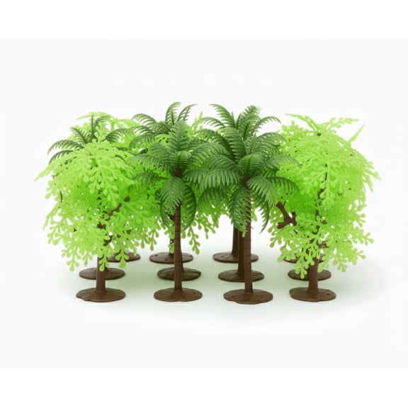 12-Pack Mixed Miniature Trees (46 Inches) Artificial Palm & Jungle Trees for Dioramas, School Projects, Architecture Models, and Scenery 2 Complete Sets Included