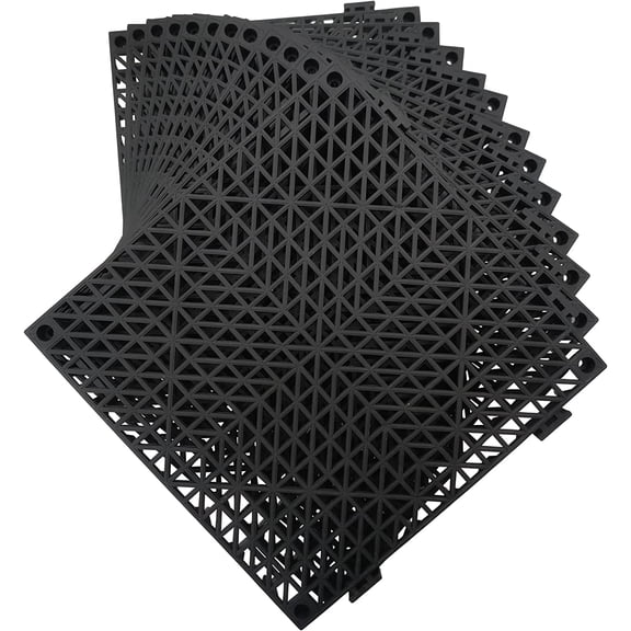 12 Pack Modular Interlocking Cushion 11.6" x 11.6" Rubber Mat Floor Tile Mats Drain Pool Patio Balcony Yard Pet Area Washer Pad(Black)