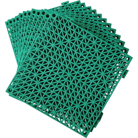 12 Pack Modular Interlocking Cushion 11.6" x 11.6" Rubber Mat Floor Tile Mats Drain Pool Patio Balcony Yard Pet Area Washer Pad(Green)