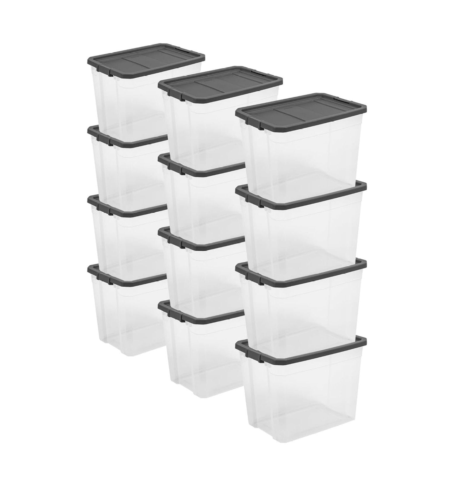 12-Pack Modular Stacker Box, Durable Clear Plastic with Latching Lids ...
