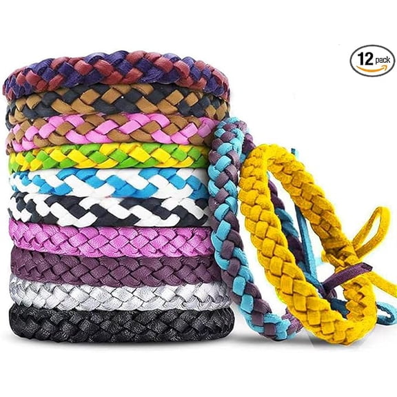 12 Pack Mosquito Repellent Bracelets, Individually Wrapped PU Leather Insect & Bug Repellent Wrist Bands for Kids & Adults Outdoor Camping Fishing Traveling