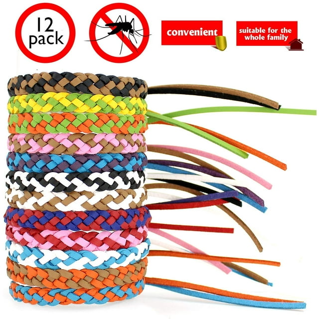 12 Pack Mosquito Repellent Bracelets, PU Leather Insect & Bug Repellent