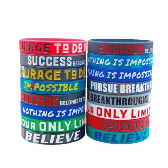 12 Pack Motivational Wristbands for Men, Women & Teens, Inspirational Silicone Bracelets Unisex Adult Wristbands