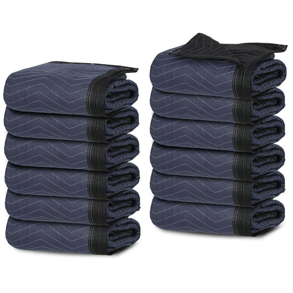 12 Pack Moving Blankets Moving Pads Quilted Furniture Shipping Pads Blue Black