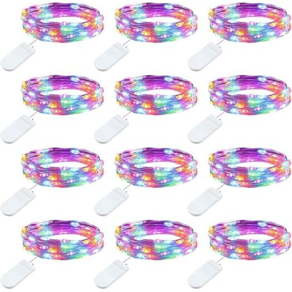 12 Pack Multi-Color Fairy Lights Battery Operated - 7ft 20 LED Waterproof Micro Firefly Lights for Christmas Decor, DIY Craft, Wedding Table Centerpieces, Flowers