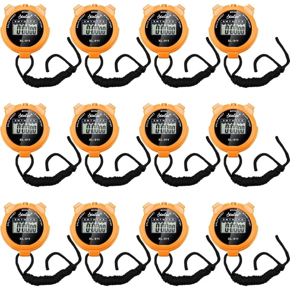 12 Pack Multi Function Digital topwatch Timer Bulk with Lanyard Platic Diplay Waterproof Date Time Alarm for Coache Fitne Referee