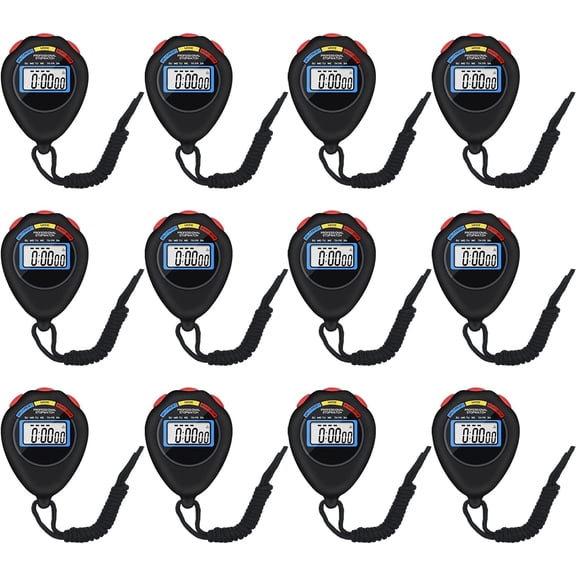 12 Pack Multi-Function Electronic Digital Sport Stopwatch Timer, Lar Display with Date Time and Alarm Function,Suitable for Sports Coaches Fitness Coaches and RefereesBlack