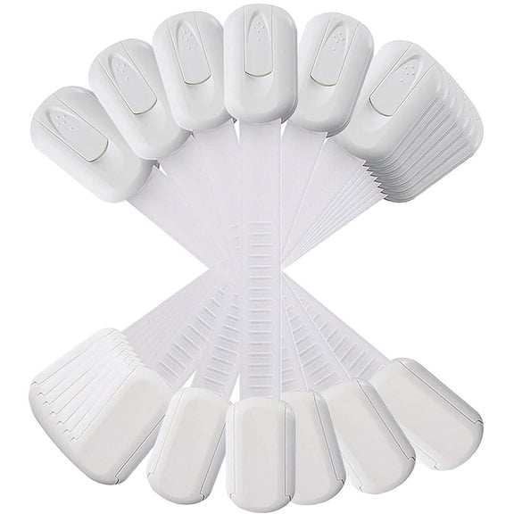 12 Pack Multi-Use Adhesive Straps Locks - Childproofing Baby Proofing Cabinet Latches for Drawers, Fridge, Dishwasher, Toilet Seat, Cupboard, Oven,Trash Can, No Drilling (White) (12)