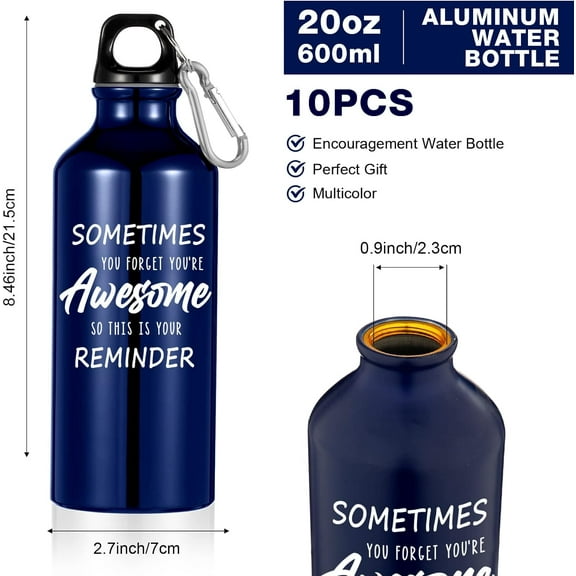 12 Pack Multicolor Aluminum Water Bottle with Motivational Messages, Lightweight & Leak Proof for Travel, Hiking, Sports