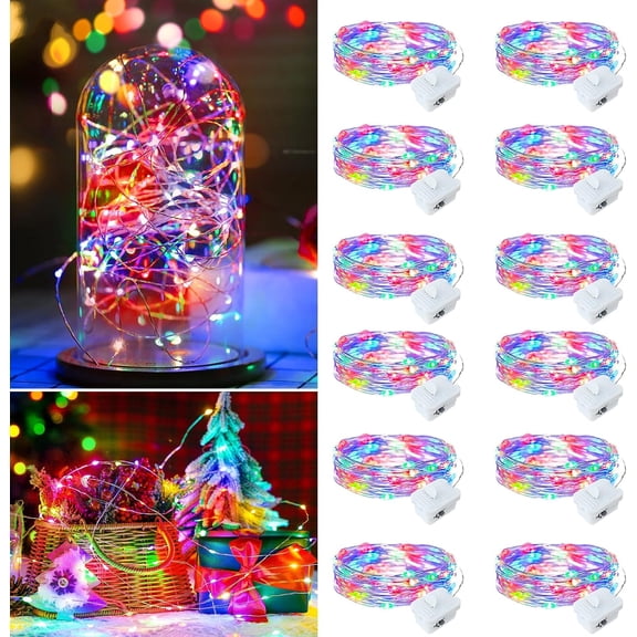 12 Pack Multicolor Fairy Lights Battery Operated 7ft 20 LED Mini String Twinkle Lights for Christmas Halloween Easter Mason Jars Party Centerpiece Table Decorations (12, Multicolor)