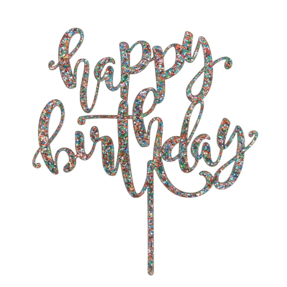 12 Pack: Multicolor Glitter Happy Birthday Cake Topper by Makery