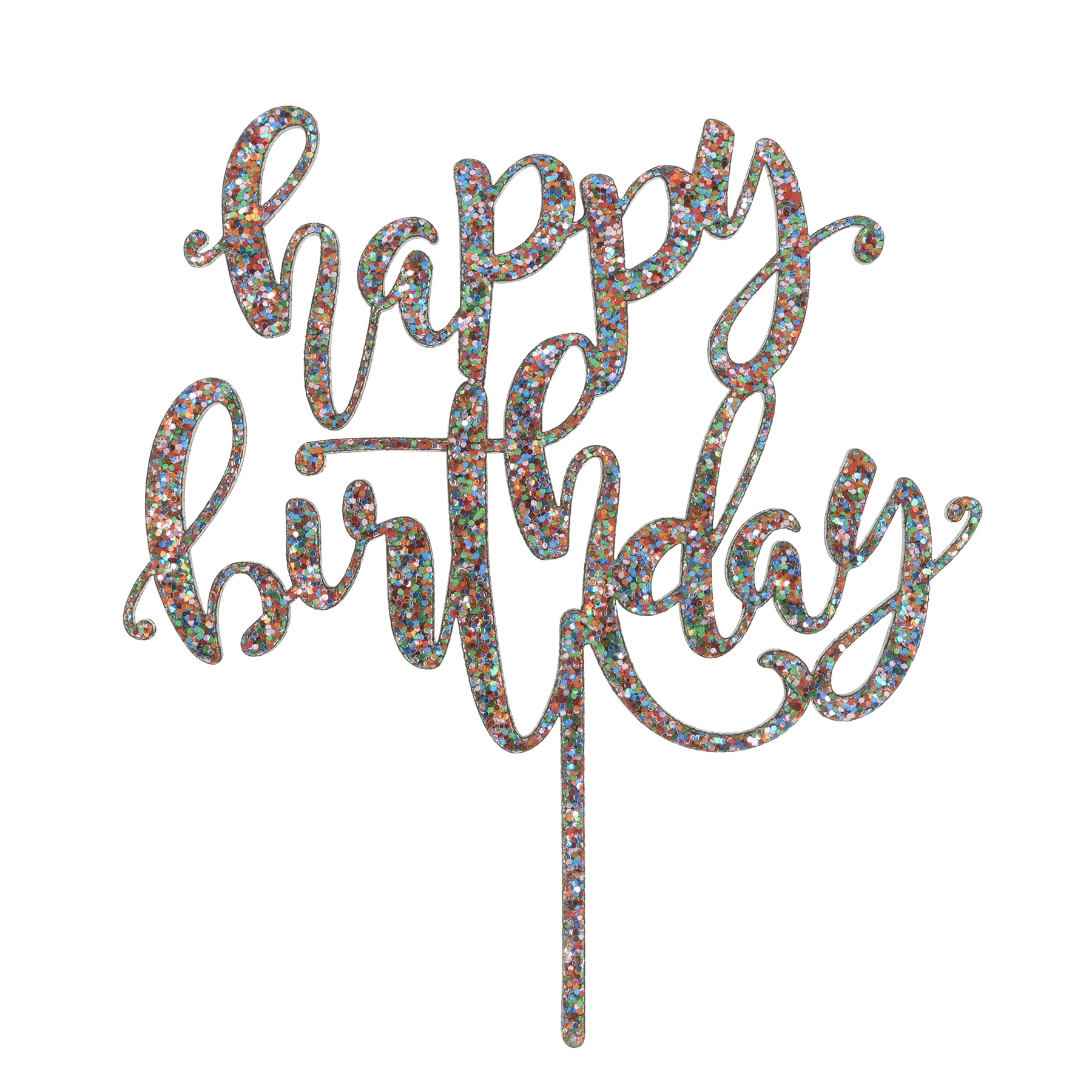 12 Pack: Multicolor Glitter Happy Birthday Cake Topper by Makery