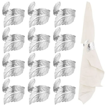 12-Pack Napkin Rings, Silver Leaf Napkin Rings, Leaf-shaped Elegant Napkin Rings, for Table Setting Parties, Weddings, Christmas, Easter, Thanksgiving, Gifts for Housewarming