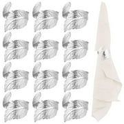 12-Pack Napkin Rings, Silver Leaf Napkin Rings, Leaf-shaped Elegant Napkin Rings, for Table Setting Parties, Weddings, Christmas, Easter, Thanksgiving, Gifts for Housewarming