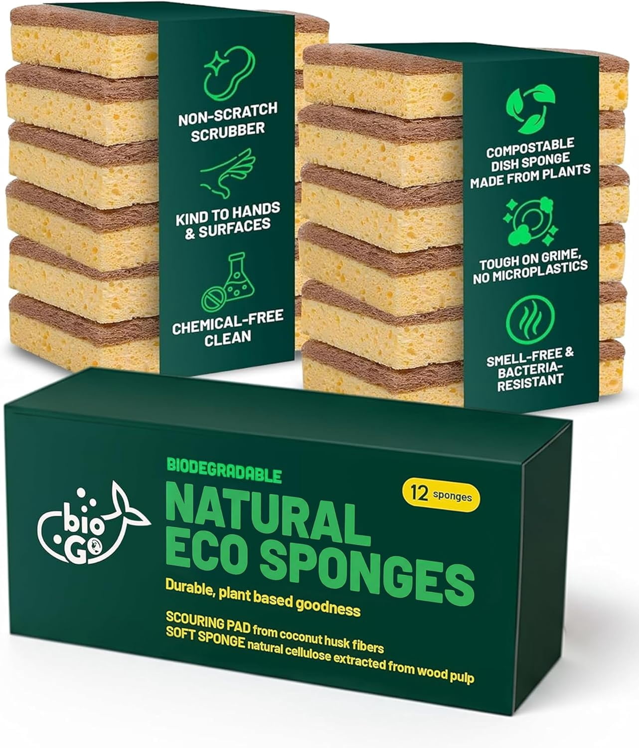 12 Pack Natural Biodegradable Kitchen Sponges - Eco-Friendly ...