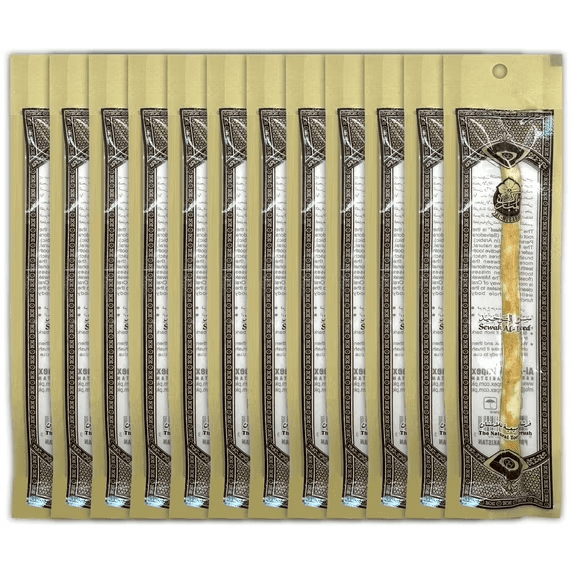 12 Pack Natural Miswak Toothbrushes, Organic Wooden Miswak Sticks, Vacuum Sealed Natural Flavored Chew Sticks for Oral Health (Brown)