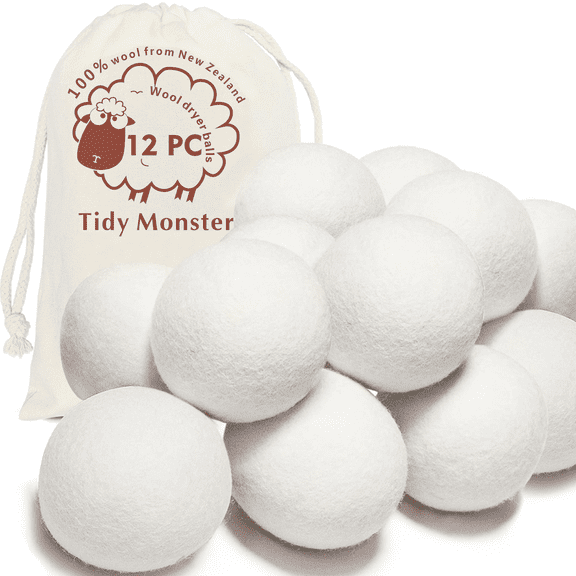 12 Pack All Natural Organic Wool Dryer Balls XL Size - Reusable Chemical Free Natural Fabric Softener, Anti Static, Reduces Clothing Wrinkles and Saves Drying Time
