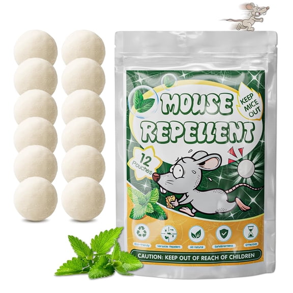 12 Pack,Natural Peppermint Oil Mice Repellent Indoor/Outdoor, Pest Control Moth Balls to Get Rid of Rats Mice Squirrels Rodent Spider Ant Mosquito Cockroach-Family & Pet Safe