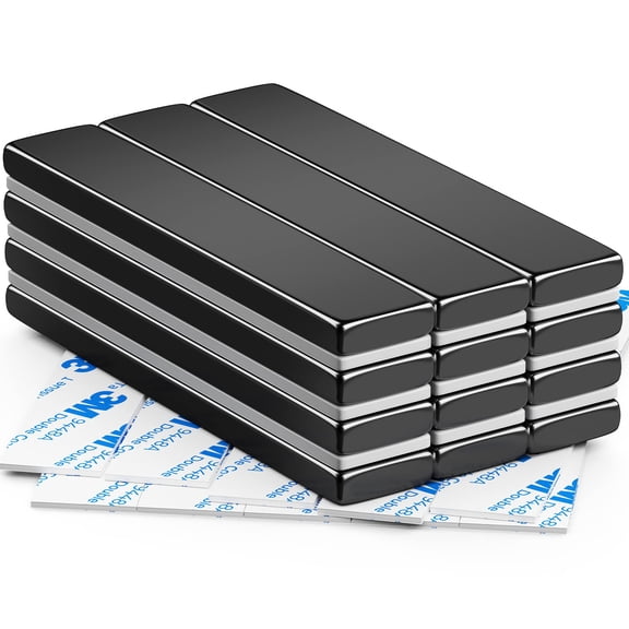12 Pack Neodymium Bar Magnets, Rare Earth Magnet Bars with Double-Sided Adhesive - 60 x 10 x 3 mm