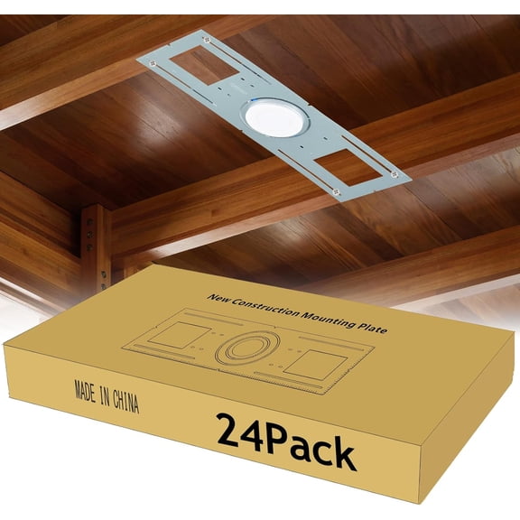12-Pack New Construction Mounting Plate, 26" Wafer Light Rough in Plate for 4" Recessed Lights, Heavy Duty Galvanized Steel with Ruler Markings, Pre-Cut Openings 4.25"