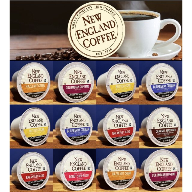 12Pack New England Coffee KCup Sample Pack, 7 Different Flavors and