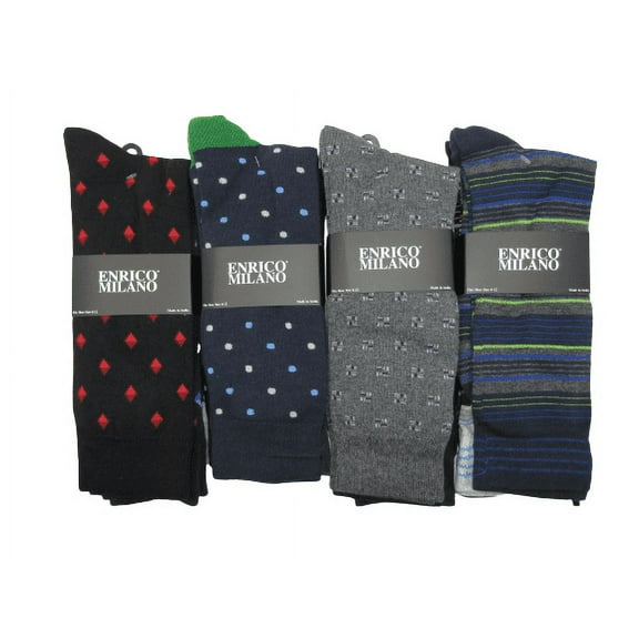 12-Pack New Enrico Milano Assorted Men's Formal Multi Color Line Design Dress Socks Shoe Size 6-12