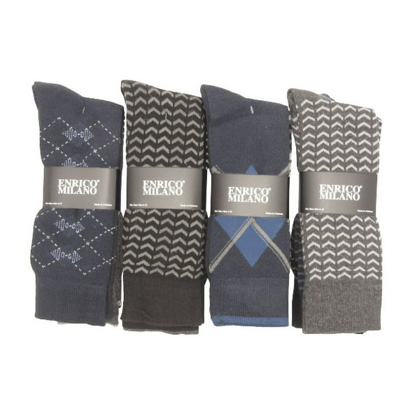 12-Pack New Enrico Milano Assorted Men's Formal Multi Color shapes Design Dress Socks Shoe Size 6-12