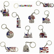 12 Pack New York NYC Metal Keychain Ring Bundle Souvenir Collection, Gift Set Include Empire State, Freedom Tower, Statue Of Liberty, USA Flag, And More