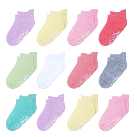 VGMiu Toddler Socks Baby Non Slip Cotton Ankle Sock with Grips for 1-7 Years Boys Girls Kids 12 Pack Multi Colors