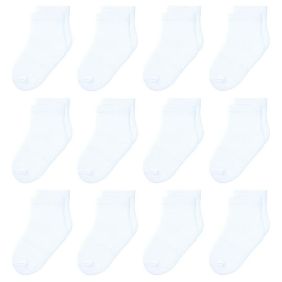 12 Pack Non Slip Kids Toddler Baby Socks with Grips for 1-7 Years Boys Girls Cotton Crew Socks Multi Colors