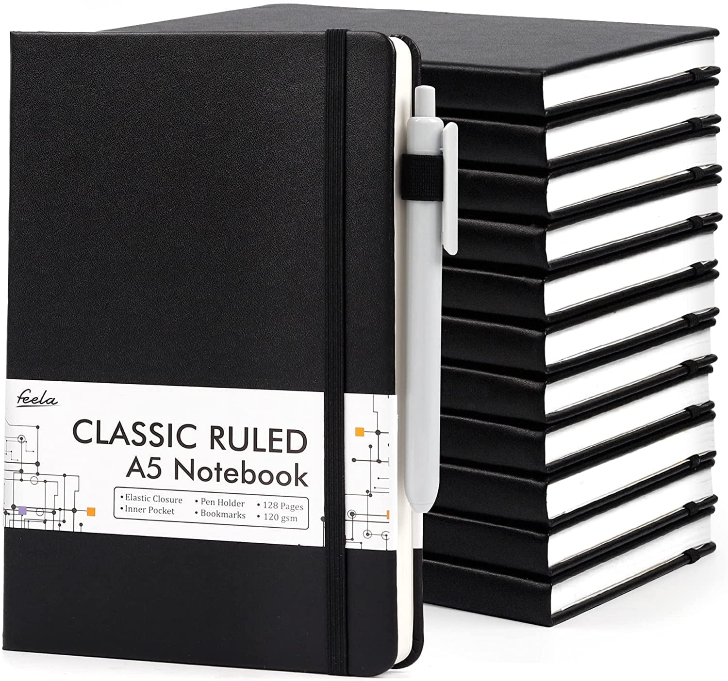 古着人気アイテム A5 Pack 12 Feela Hardcover 120 Pens, Black 12 with Notebooks 語学/参考書
