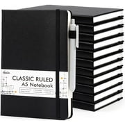 12 Pack Notebooks Journals Bulk with 12 Black Pens, Feela A5 Hardcover Notebook Classic Ruled Journal Set with Pen Holder, 120 GSM, 5.1"x8.3", Black