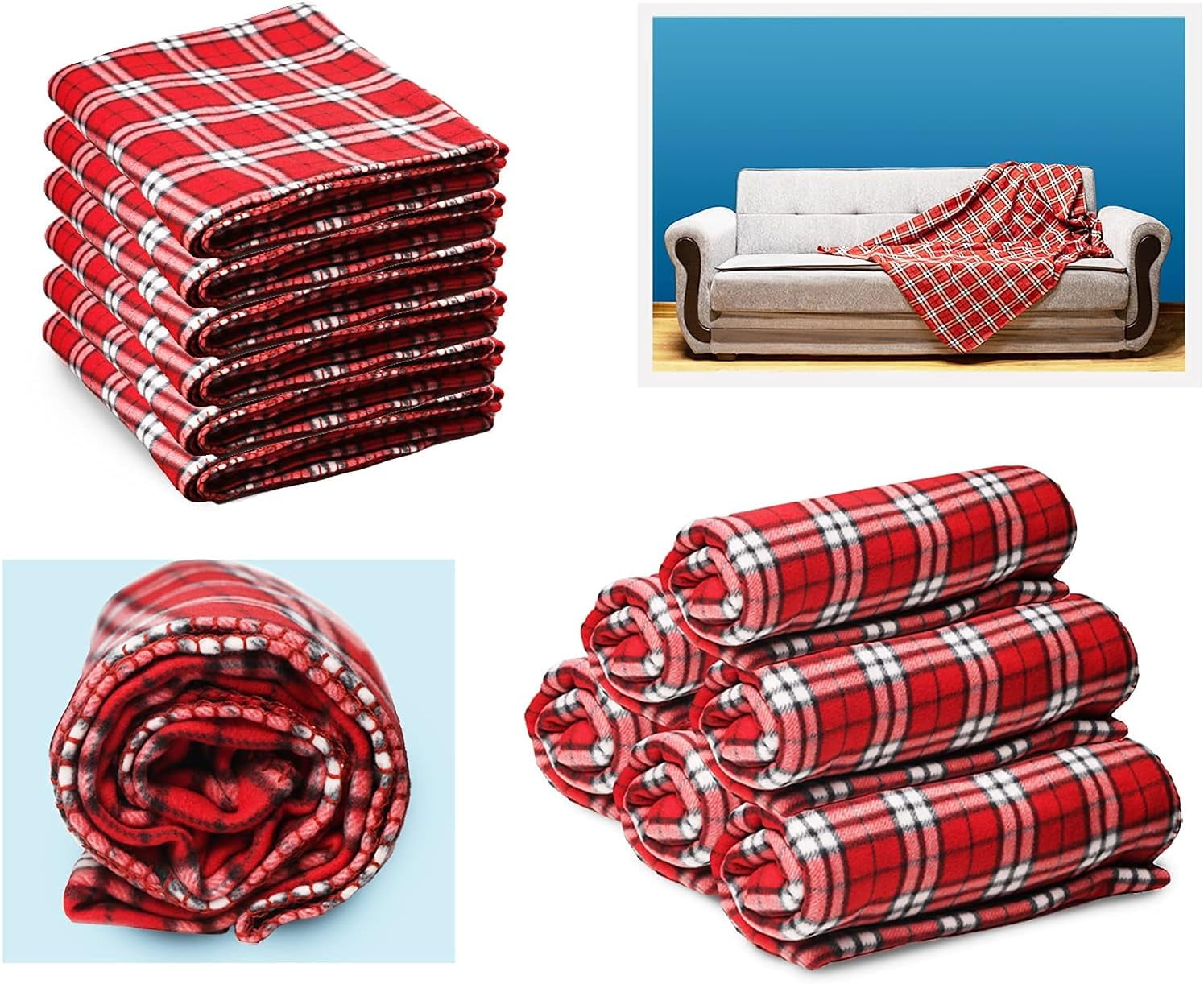 12 Pack Of Bulk Soft Fleece Blankets 50 X 60, Light Weight, Cozy Warm
