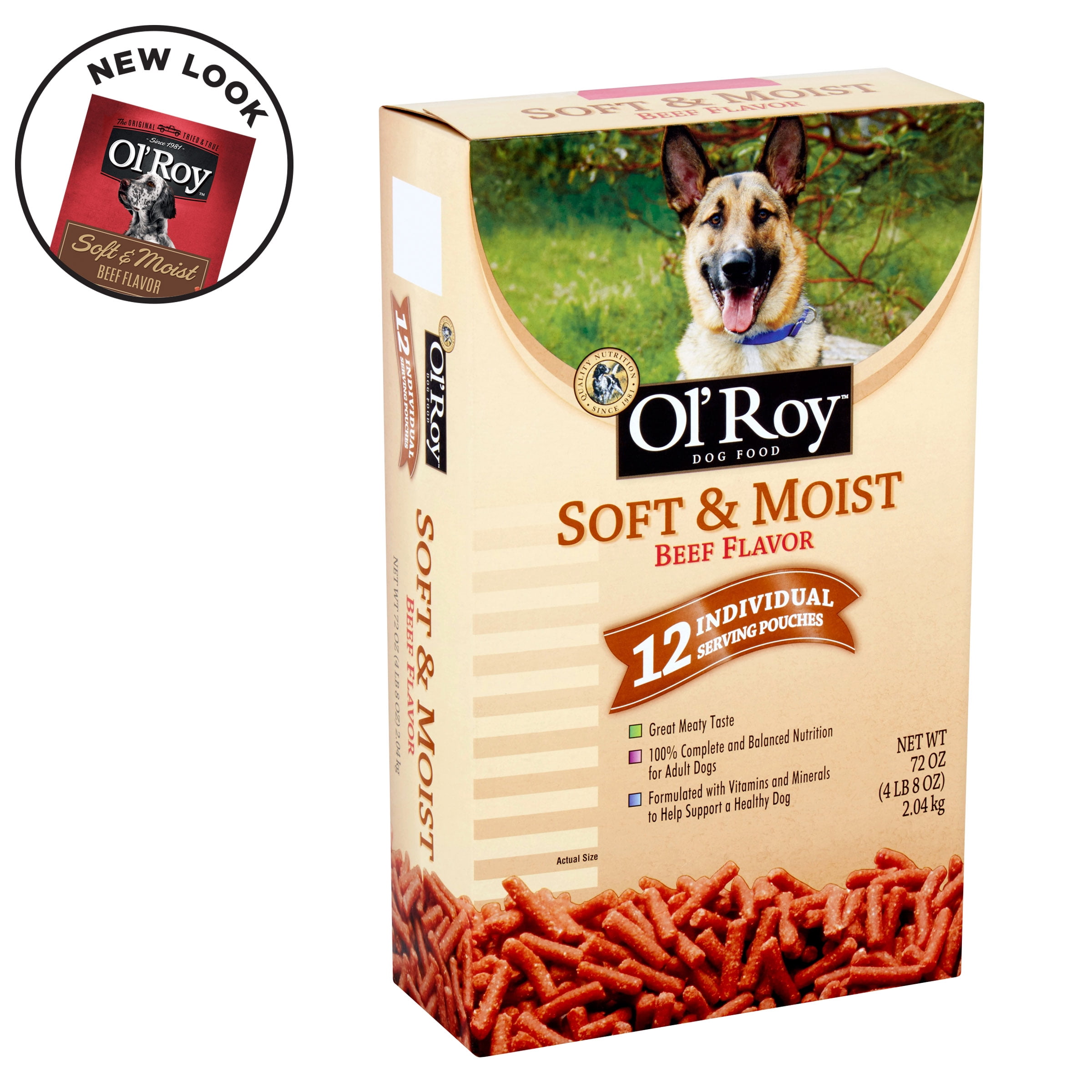 12 Pack Ol Roy Soft Moist Beef Flavor Dog Food Pouches