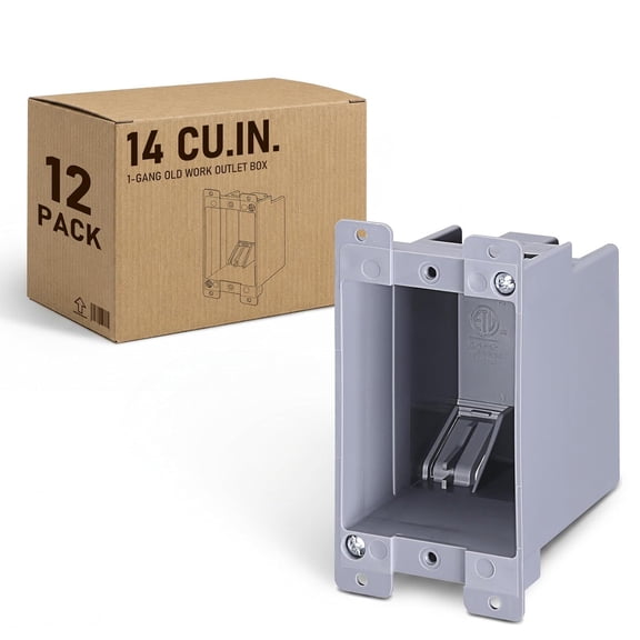 12-Pack One Gang Old Work Electrical Outlet Box, Standard 14 Cubic Inch Device Box, PVC Electrical Junction Box for Switch, Step Light, Outlet Box for Home Improvement, ETL Listed, Gray