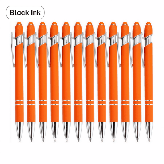 12-Pack Orange Ballpoint Pens with Stylus Tip - 2 in 1 Metal Stylus, 1.0 mm Point, Smooth Pen for Touch Screen Tablet