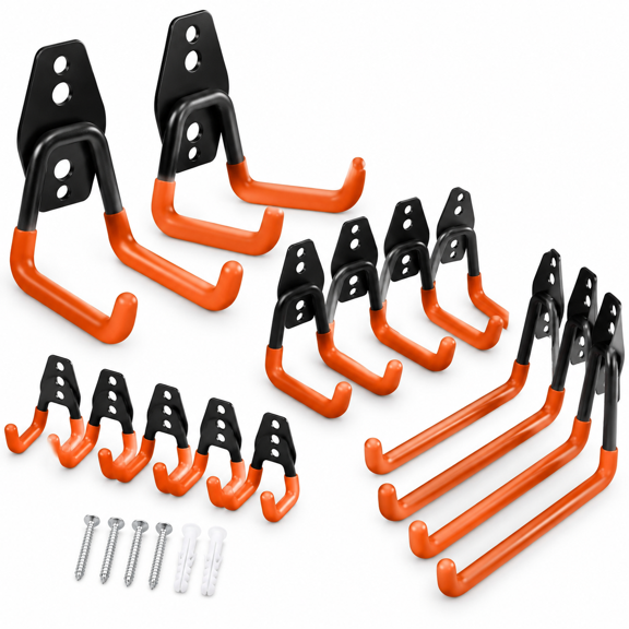 12 Pack Orange Heavy Duty Wall Mount Garage Hooks for Ladder and Tool Storage