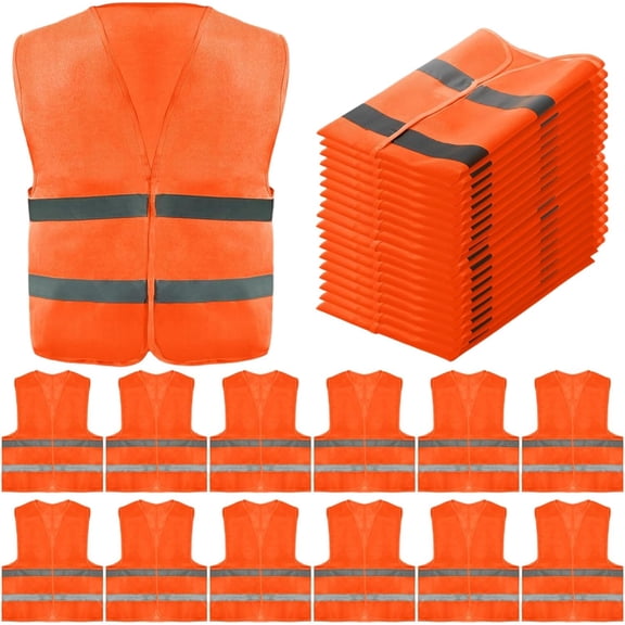 12 Pack Orange High Visibility Safety Vests, Security Vest with 2 Reflective Silver Strips, Hi Vis Construction Vests Bulk, Man Woman Mesh Emergency Vest for Outdoor Work Running Cycling