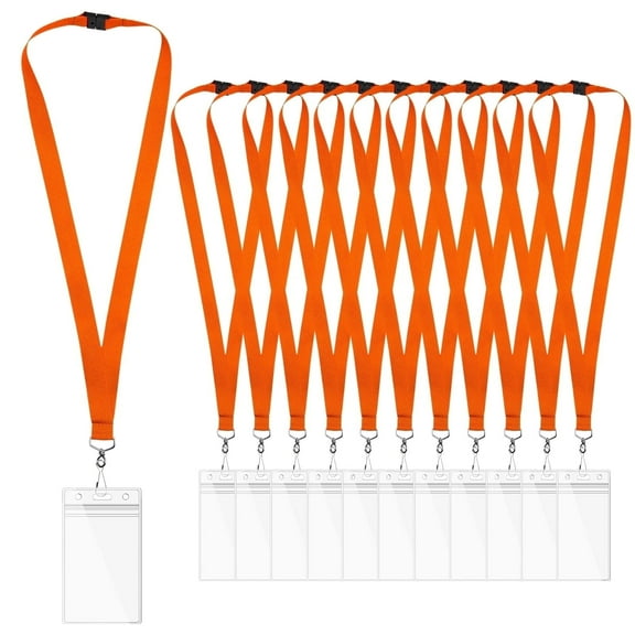 12-pack Orange Lanyards with Safety Breakaway Clasp, Waterproof Badge Holders, Lanyards for ID Cards, Events, Office, and Schools