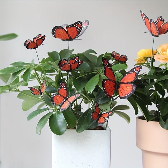 12-Pack Orange Monarch Butterfly Garden Stakes - PVC Decorations for Indoor & Outdoor Plant Pots, Weather-Resistant Butterfly Ornaments for Home Decor, Party, and Garden Art