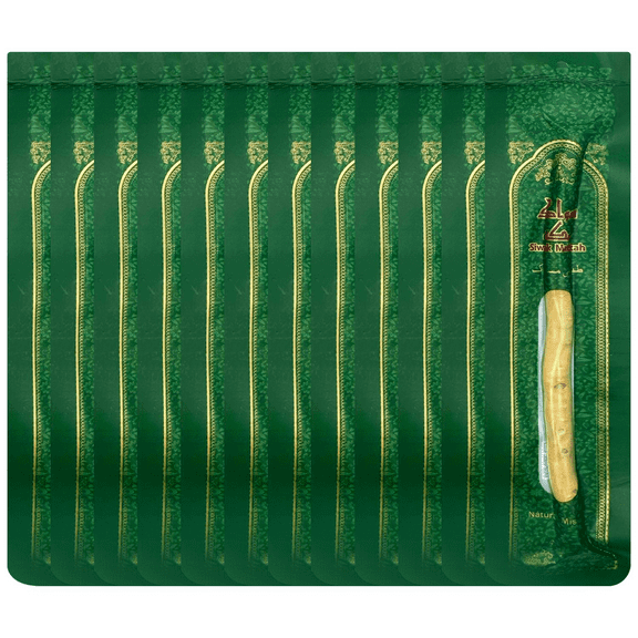 12 Pack Organic Miswak Toothbrushes | Wooden Miswak Sticks for Whitening, Fresh Breath & Oral Health | Vacuum-Sealed Natural Flavored | Green