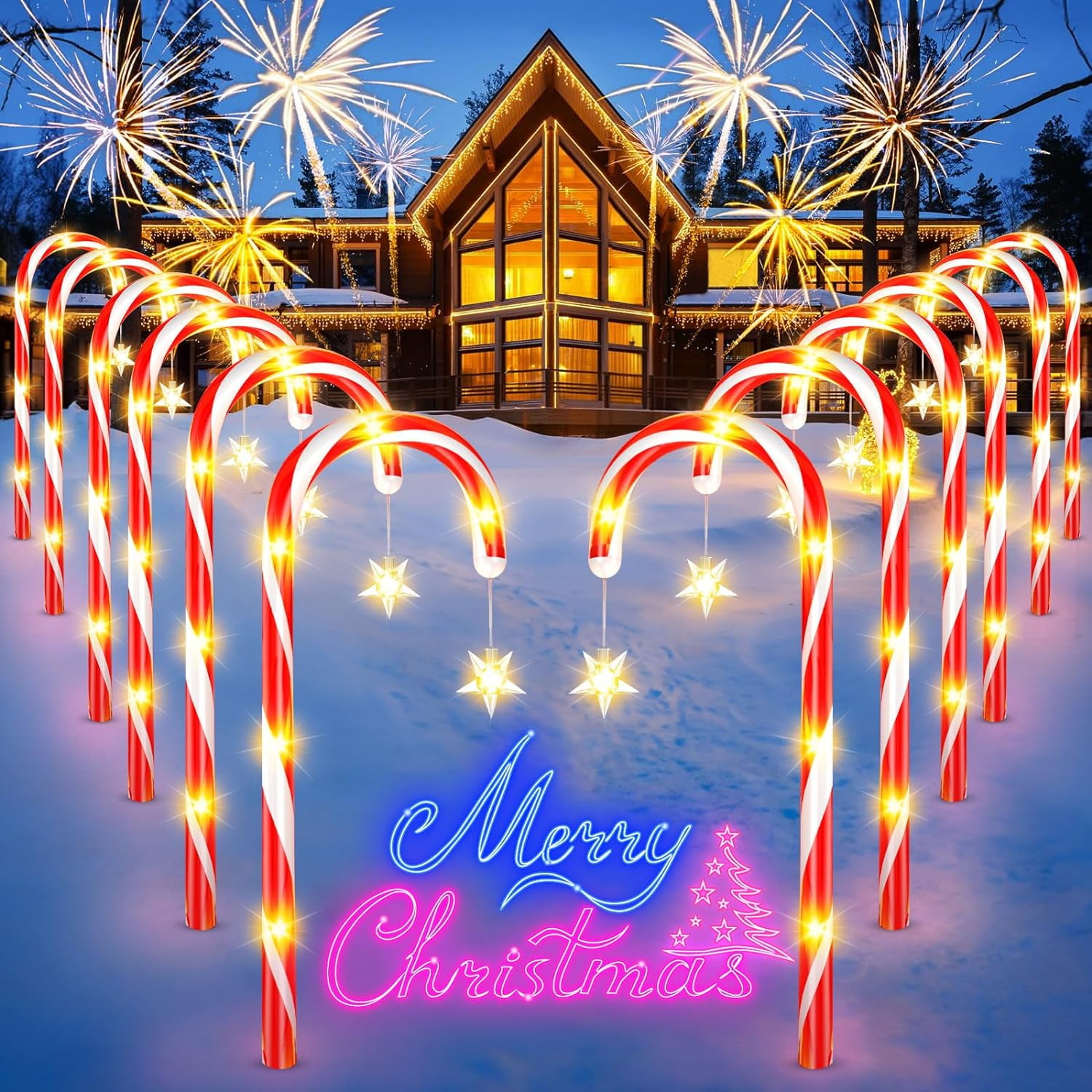 12 Pack Outdoor Christmas Decorations Solar Christmas Candy Cane Lights