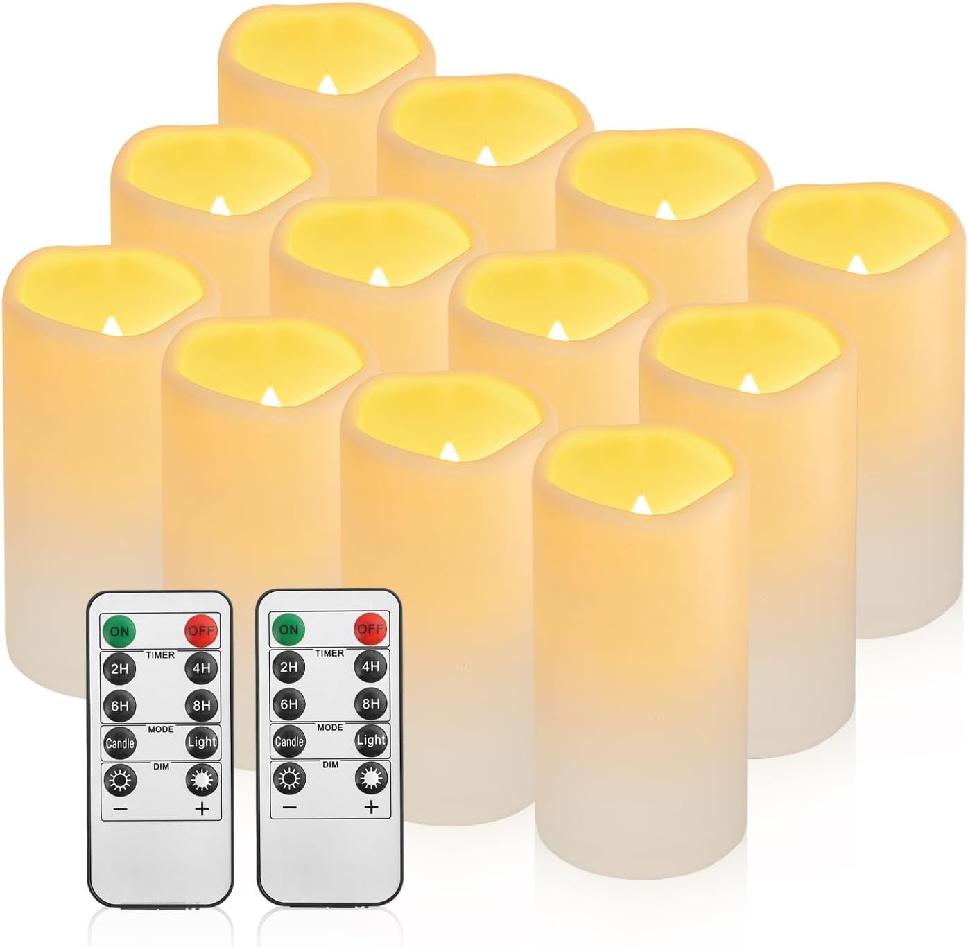12 Pack Outdoor Plastic flameless Candles with Remote Control and Timer, LED Flickering Battery Operated Electric Pillar Candles,for Camping, Weddings, Home Decoration