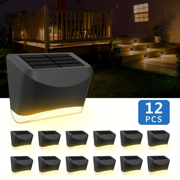 12 Pack Outdoor Solar Step Lights, Aigostar Waterproof Solar Powered Deck Lights Decor for Steps Stairs Walkway Garden 3000K