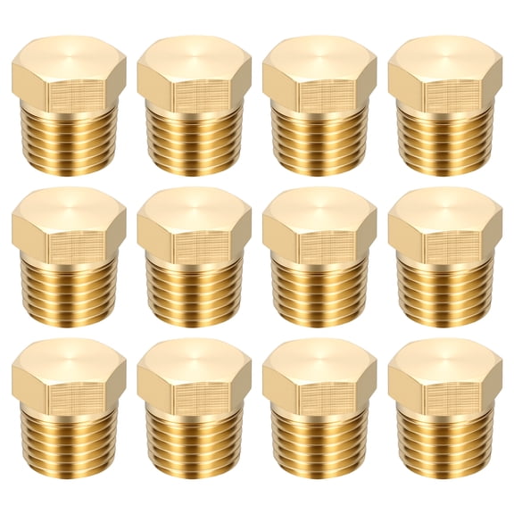 12 Pack Outer Hex Head Socket Pipe Plug Fitting, 1/4" NPT Male Threaded End Cap, Brass Outer Hex Thread Pipe Fittings for Water Pump, Engine, Industrial Piping