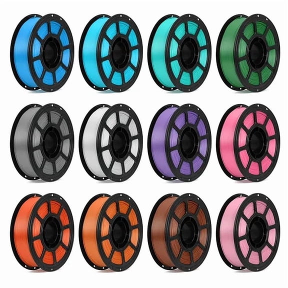 12 Pack PLA 3D Printer Filament Set, 12 Assorted Classic Colors 1.75mm Multicolor PLA Printing Material, Perfect for DIY Crafts, Models, Prototyping, Compatible with Most FDM 3D Printers