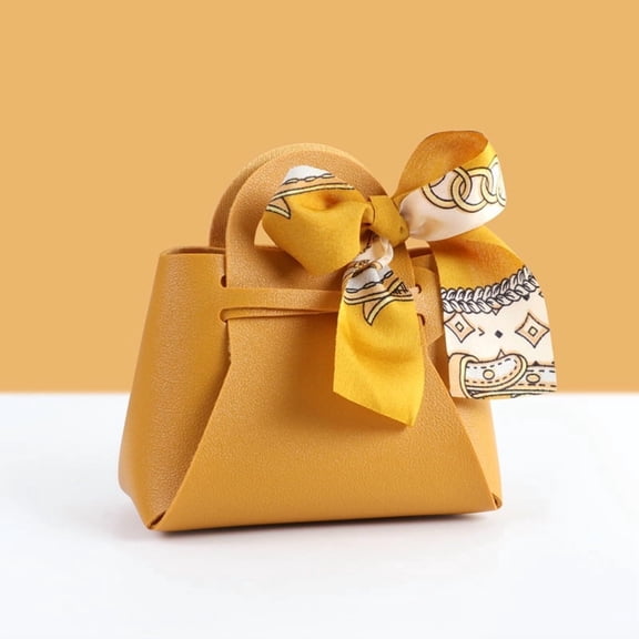 12 Pack PU Leather Gift Bags with Handle Ribbon Party Favor Boxes Orange Reusable Mini Treat Candy Wrapping Handbags