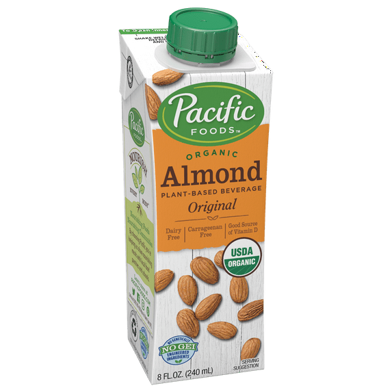 (12 Pack) Pacific Foods Organic Almond Non-Dairy Beverage, Original, 8 oz