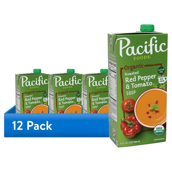 (12 pack) Pacific Foods Organic Roasted Red Pepper and Tomato Soup, 32 oz Carton
